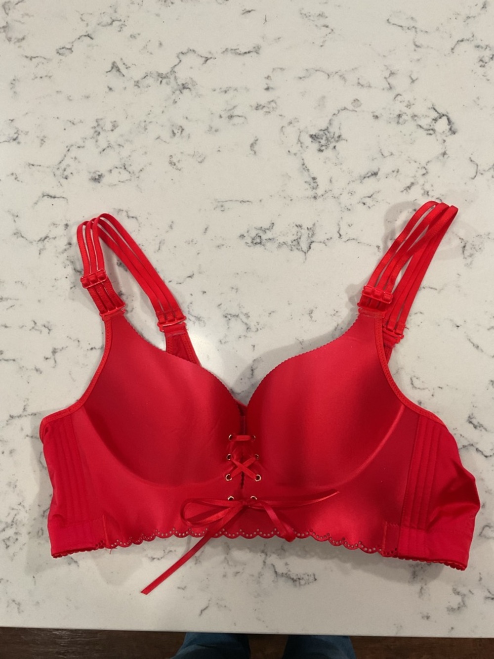 NWOT Red Lace-Up Comfort No Underwire Push Up Bra Size 44